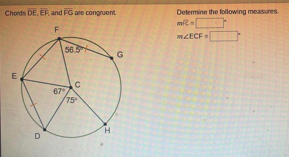 Chords de ef and fg are congruent