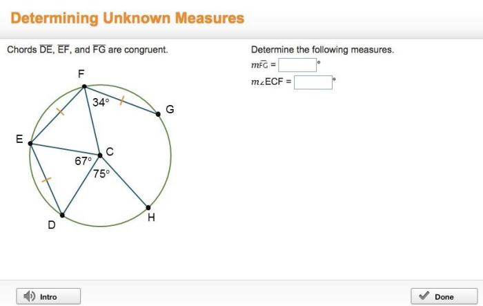 Chords de ef and fg are congruent