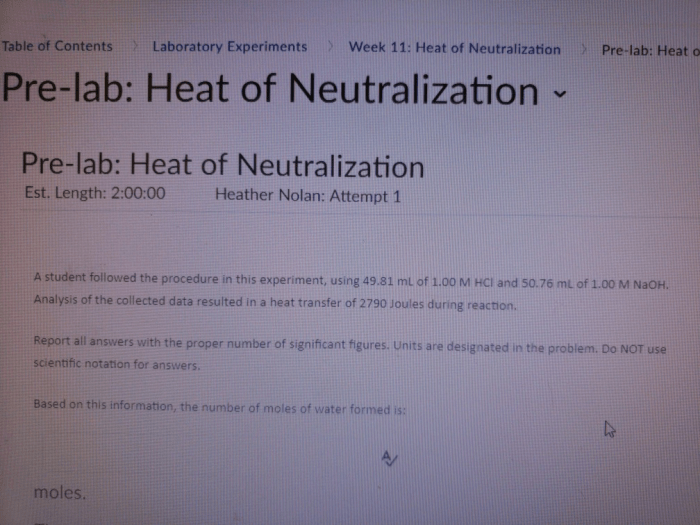 Heat of neutralization pre lab answers