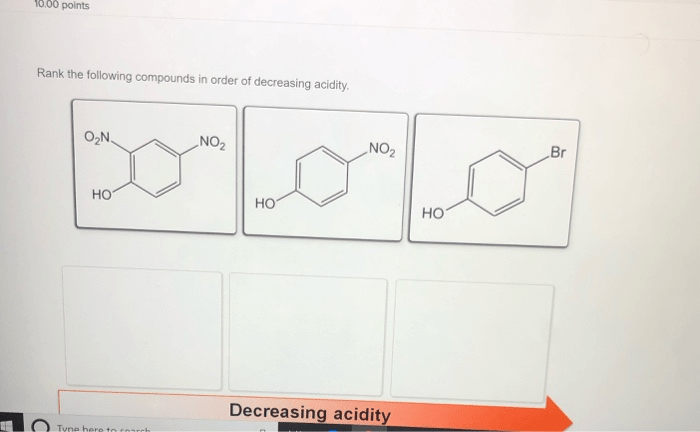 Rank the following acids in order of decreasing acidity