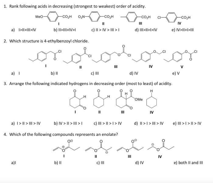 Rank the following acids in order of decreasing acidity